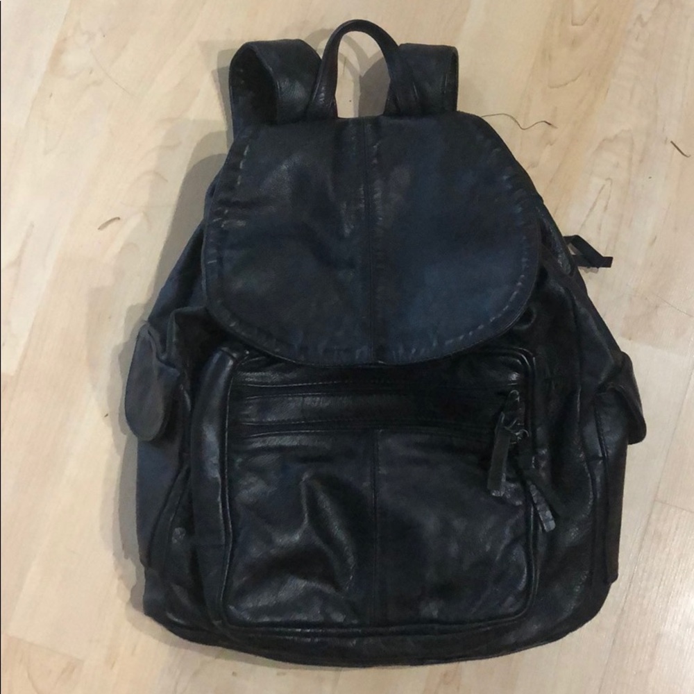 Black leather backpack large.